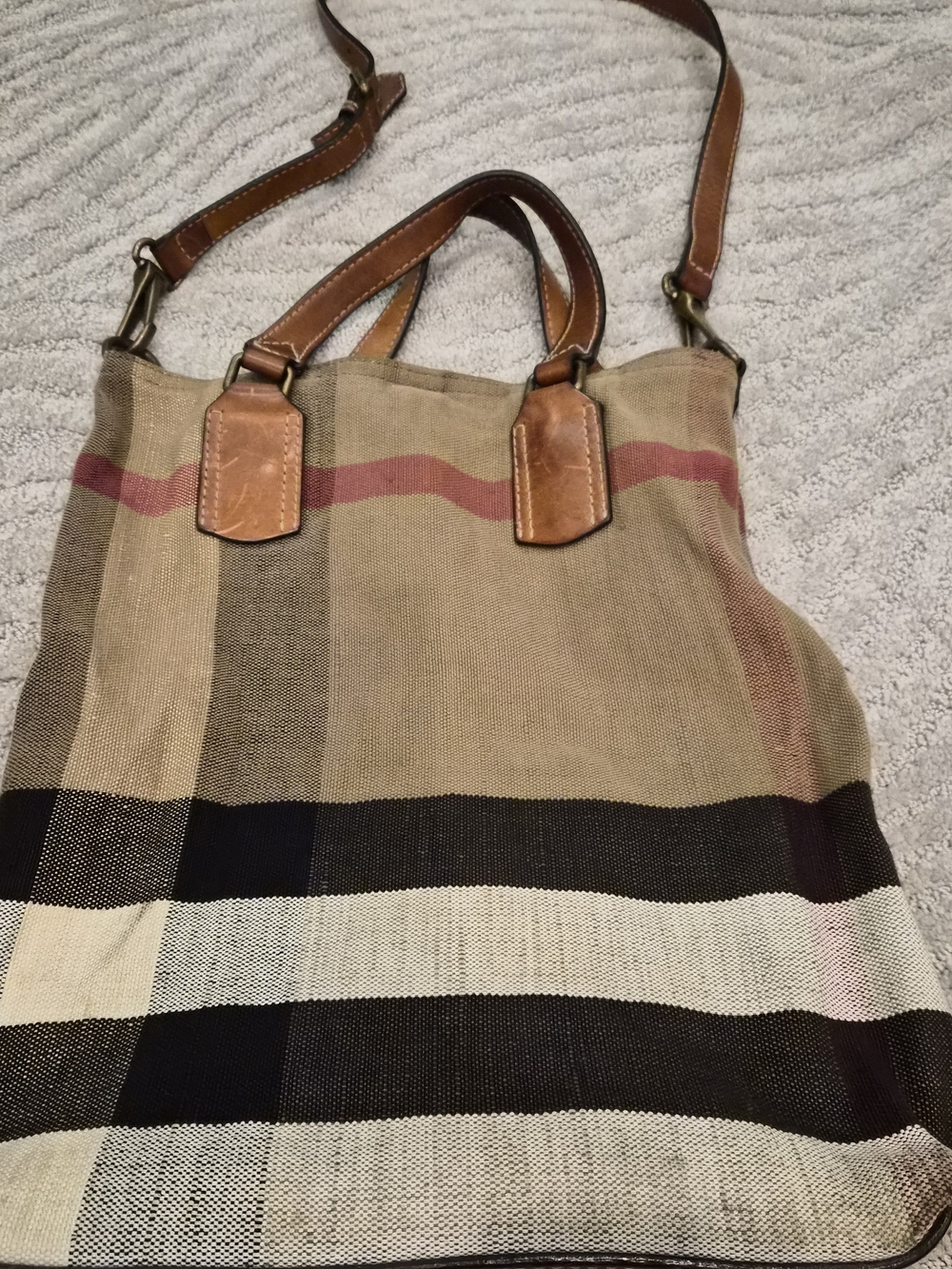 Authentic Burberry Tottenham Tote House Check Canvas Brown Leather w/Compartment - Picture 2 of 10